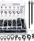 200 Piece All In One Wire Loom Routing Clip Kit For Automotive Wiring Harness Clips And Ties Set with nylon cable ties displayed