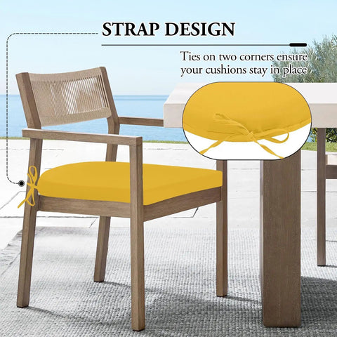 Outdoor Chair Cushions Set Of 4 Yellow 17 By 16 By 2 Inches Round Corner Water Resistant Non Slip With Straps For Patio