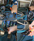 Push To Connect Fittings Disconnect Tong Tool For Easy No Sweat Removal Of Push Fit Pneumatic Fittings In Tight Spaces Fits 1/4 And 5/16 Inches 6mm And 8mm Quick Connect Air Hose Fittings Removal Tool used on blue pneumatic hoses
