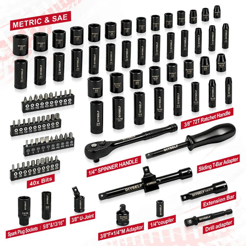Three Eighths Inch Drive Socket Set For Any Garage Pro 95 Pieces Impact Kit With Cr V Steel SAE And Metric 6 Point