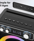 Control panel and inputs of All In One Karaoke System With Two Wireless Microphones Portable Bluetooth Speaker For Home Parties