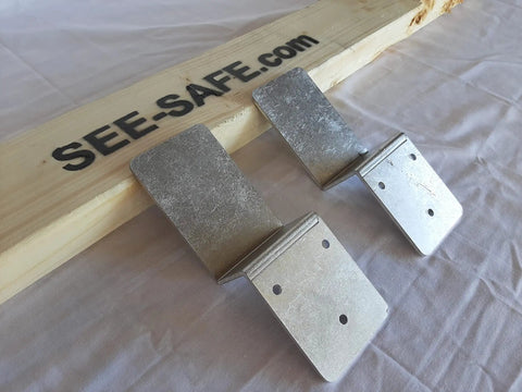 Drop Open Bar Security Barn Door Lock Brackets For 2x4 Wood Boards Tough As Nails Aluminum Stopper Set, heavy-duty silver metal brackets.