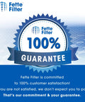Fette Filter 100% satisfaction guarantee seal with commitment text below, offering assurance to customers.