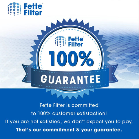 Fette Filter 100% satisfaction guarantee seal with commitment text below, offering assurance to customers.