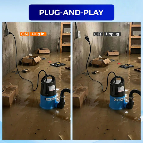 1/2 HP Submersible Trash Pump With Thermoplastic Body Delivers 2370 GPH High Flow Sewage Water Removal For Basements Sumps Wells Portable Design 10ft Power Cord Plug And Play Setup
