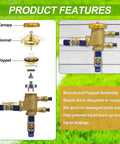 DIY Ready Bonnet And Poppet Assembly Repair Kit For 765 Half Inch And Three Quarters Inch Pressure Vacuum Breakers And Backflow Preventers PVB Material Replacement Easy Install showing exploded view and installed assembly.