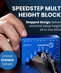 Hand adjusting table saw blade height with Pro Grade Aluminum Setup Blocks for woodworking