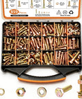 Built Tough Grade 8 SAE Bolt Kit with storage box, 859 piece hex bolt set in yellow zinc plated alloy steel, includes nuts and washers
