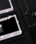 Sparkly Rhinestone License Plate Frames 2 Pack Bling Set with Over 1100 Black 5mm Rhinestones, Handcrafted Stainless Steel Crystal in Gift Box
