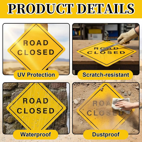3 Pack Aluminum Road Closed Signs 24 Inch By 24 Inch Pro Grade Reflective Laminated Material With Pre Drilled Holes for Various Conditions