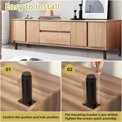 Rock Solid Metal Replacement Furniture Legs With Quick Five To Nine Inch Adjustable Height Range Badass Eight Hundred Pound Heavy Load Support For Couches And Beds Pair installation process showing mounting brackets.