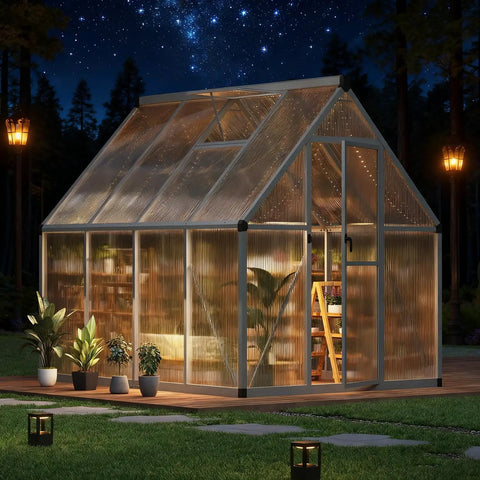Sturdy 6x7 Foot Outdoor Greenhouse Kit With Reinforced Aluminum Frame, Durable Polycarbonate Panels, Adjustable Roof Vent, Quick Connect System, All Season Use, Wind Resistant Snow Ready Frost Proof Easy Setup For Year Round Garden Growth
