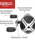 Bullet MG Spincast Rod And Reel Combo With Seven Foot One Piece IM8 Graphite Rod showing reel features like aluminum gear and handle knobs.