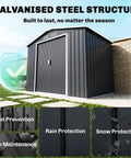 7x4 Outdoor Metal Storage Shed With Foundation Kit, Double Lockable Doors, Air Vents, Sloped Roof in Dark Gray, Backyard