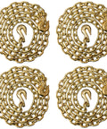 Four coiled 3/8 Inch Grade 70 Transport Binder Chain 10 Ft With 6,600 Lbs WLL Zinc Plated Steel Clevis Grab Hooks Tie Down And Tow Ready