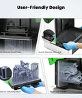User-friendly design features of GK3 Ultra 13.5 Inch Resin 3D Printer With 16K LCD High Resolution And Beefy Build Volume with build plate and resin vat.
