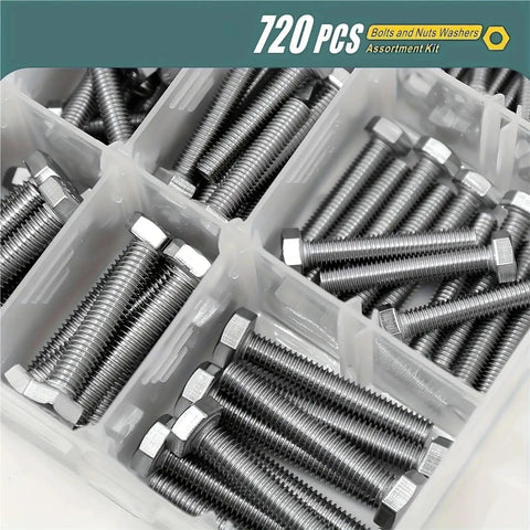 Stainless Steel Hex Bolts And Nuts Kit For M4 M5 M6 Metric Set With Heavy Duty Threads And Durable Fasteners For Home DIY Auto Repairs And Industrial Projects, 720 pcs
