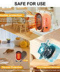 Diagram highlighting safety features of Portable 1200W Ceramic Space Heater For Desk And Home, Fast Quiet Heating.