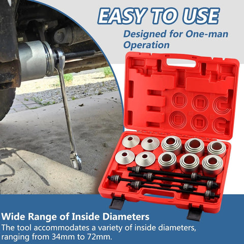 Amazon 28-piece press and pull sleeve kit in red case with assorted bushings, bearings, seals for automotive removal