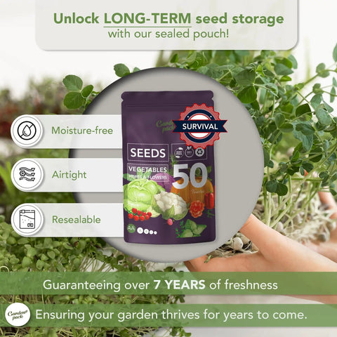 Dope Garden Seed Kit With 50 Veggie, Herb And Flower Varieties For Easy Planting, 25,000 Non GMO Heirloom Seeds pouch in garden