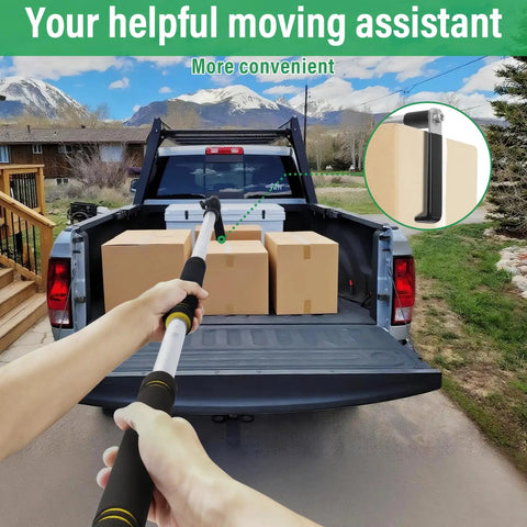 Cargo Grabber Reach Tool For Truck Bed Adjustable From 39 To 80 Inches Stainless Steel Retriever Pole With Rubber Grip Handle And Two Replacement Hooks, Rustproof Durable Extension