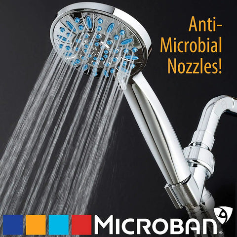Anti-Clog High-Pressure Hand Shower With 6 Settings And Grime-Guard Nozzles For No Clogs Powerful Spray Quick Clean in aqua blue