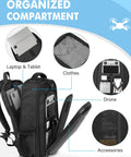 Open waterproof hard case backpack showing organized compartments for DJI Mini 4 Pro, Mini 3 Pro, 15.6-inch laptop, and accessories.