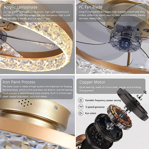 Details of 19.7 Inch Flush Mount Ceiling Fan With Lights Chandelier Style Remote Control Dimmable LED 3 Color Temperature
