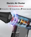 Cordless Air Duster Turbo Power 180,000 RPM With Brushless Motor, 3 Gear Adjustable Speed And Nozzle Kit