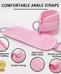 Badass Leg Straps For Cable Machines And Home Gym Hustle, Dual Pack Heavy Duty Double D Ring Cuffs With Thick Neoprene Padding, showing pink padded ankle straps.