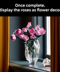 Botanicals Pink Rose Bouquet Buildable Flowers Set For Adults 18 Plus Gift For Her Home Office Decor Shelf Or Room Display Cool DIY Flower Arrangement 10374 in glass vase