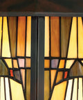 Detail of Tiffany Style Outdoor Wall Lantern With Handcrafted Orange Yellow Brown Art Glass Geometric Classic Design