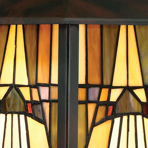 Detail of Tiffany Style Outdoor Wall Lantern With Handcrafted Orange Yellow Brown Art Glass Geometric Classic Design