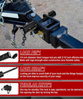 Heavy Duty Trailer Hitch Lock Pin One Quarter Inch Diameter Two And One Half Inch Long For Truck Car Boat RV Fits Class III And IV Hitches Anti Theft Towing Lock With Easy Install And Durable Steel Construction shown installed on a trailer hitch.