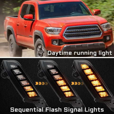 White And Amber Switchback LED Front Side Marker Headlight with Daytime Running Light for Toyota Tacoma 2016-2023