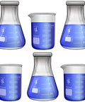 Lab Style Shot Glass Set With Six Pieces Including Three Beakers And Three Erlenmeyer Flasks, 50ml Each, Thick Borosilicate Glass