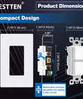 Dimensions of 10 Pack Dual Rocker Light Switches Decorator Style 15A 120V Single Pole Dual Switch With Screwless Wallplate Included