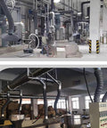 Industrial setting with Heavy Duty Adjustable Fume Extractor Arm And Solder Smoke Absorber With Easy Flex Hose for welding and ventilation.