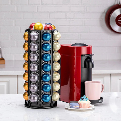 VertuoLine Coffee Pod Carousel Holder With 360 Degree Rotation And Extra Top Shelf Holds 80 Plus Nespresso Vertuo Pods No Assembly