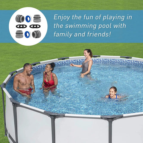 Group enjoying pool with 40mm To 1-1/2 Inch Hose Conversion Kit For Intex Coleman Above Ground Pools No-Fuss Easy Fit Adapters
