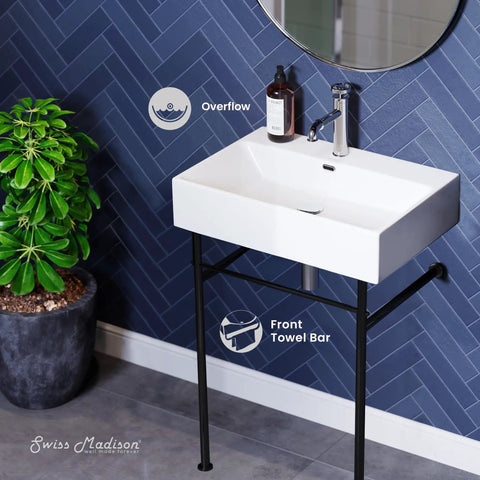 Claire 24 Inch Ceramic Console Sink in Glossy White Basin with Scratch-Resistant Non-Porous Ceramic Surface in modern bathroom setting