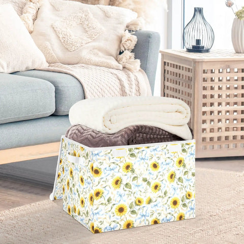 Kick Butt Foldable Storage Bin With Lid And Handles Built From Heavy Duty 300D Oxford Fabric For Roomy Collapsible Organization Crate with blankets.