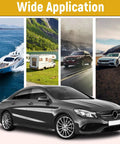 Collage of vehicles and boat with text 'Wide Application' highlighting 5-Piece Auto Trim Removal Tool Set No Scratch Plastic Pry Tools For Car Doors Interior Panels And Fasteners Perfect For Dash Stereo Install Window Trim And Body Repair