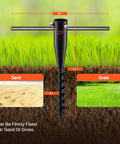 Heavy Duty Outdoor Umbrella Sand Anchor Stand For Ground No Dig Screw In Base Metal In Ground Umbrella Holder For Patio Or Beach Rock Solid Wind Resistant And Built To Last, 17-inch metal anchor in sand and grass.