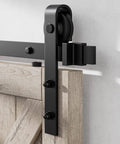 Sliding Barn Door Hanger Rollers Set Of Two For All Barn Door Hardware Kits, J-Shape Hangers, black steel on wooden door