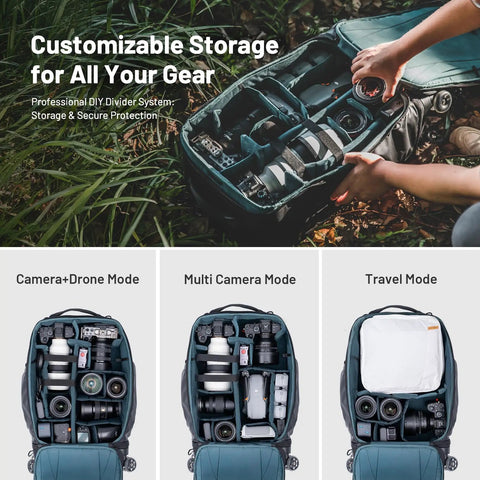 Customizable compartments of 2-In-1 Roller Camera Backpack For Travel Photographers Go-To Gear With Rolling Luggage