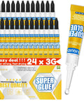 Image of All Purpose Cyanoacrylate Glue Quick Dry Instant Bond 24 Pack 3g Tubes With Fine Tip for repairs.
