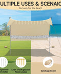 5 Person Beach Tent Sun Shelter With UPF50+ Protection, 8x7 Ft Portable Beach Canopy set up on grass and sand with stakes and sandbags