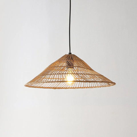 Brown Farmhouse Coastal One Light LED Pendant With Rattan Cone Shade, Plug In Or Hardwired Swag Lamp For Kitchen Island Dining Room Bedroom, 180 Inch Cord, LED Bulbs Included
