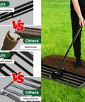 Comparison showing Threaded connection and high-quality material of Foldable Lawn Leveling Rake With 72 Inch Adjustable Handle And Detachable Carbon Steel Head For Effortless Soil Grading In Lawns Gardens Farms Yards And Golf Courses 30 By 10 Inch Working Surface Built Tough For All Weather Use.